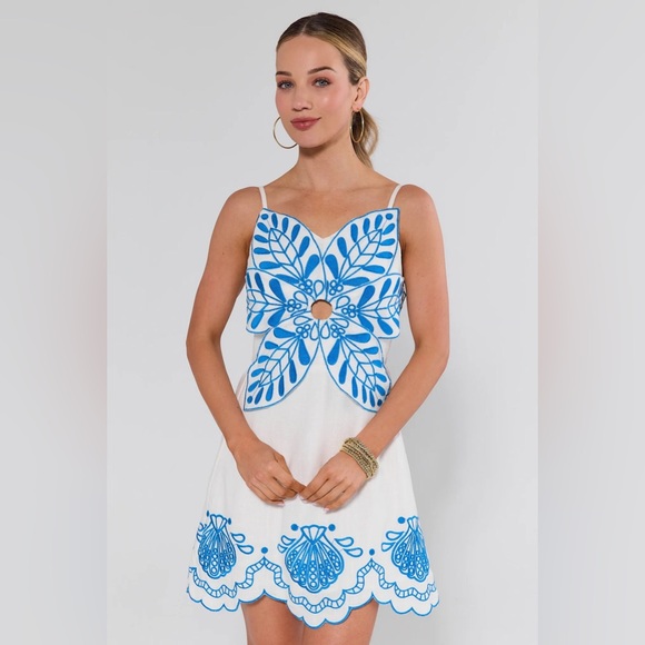 Avara Leilani Blue Embroidered Mini Dress | Size Medium - Picture 3 of 12